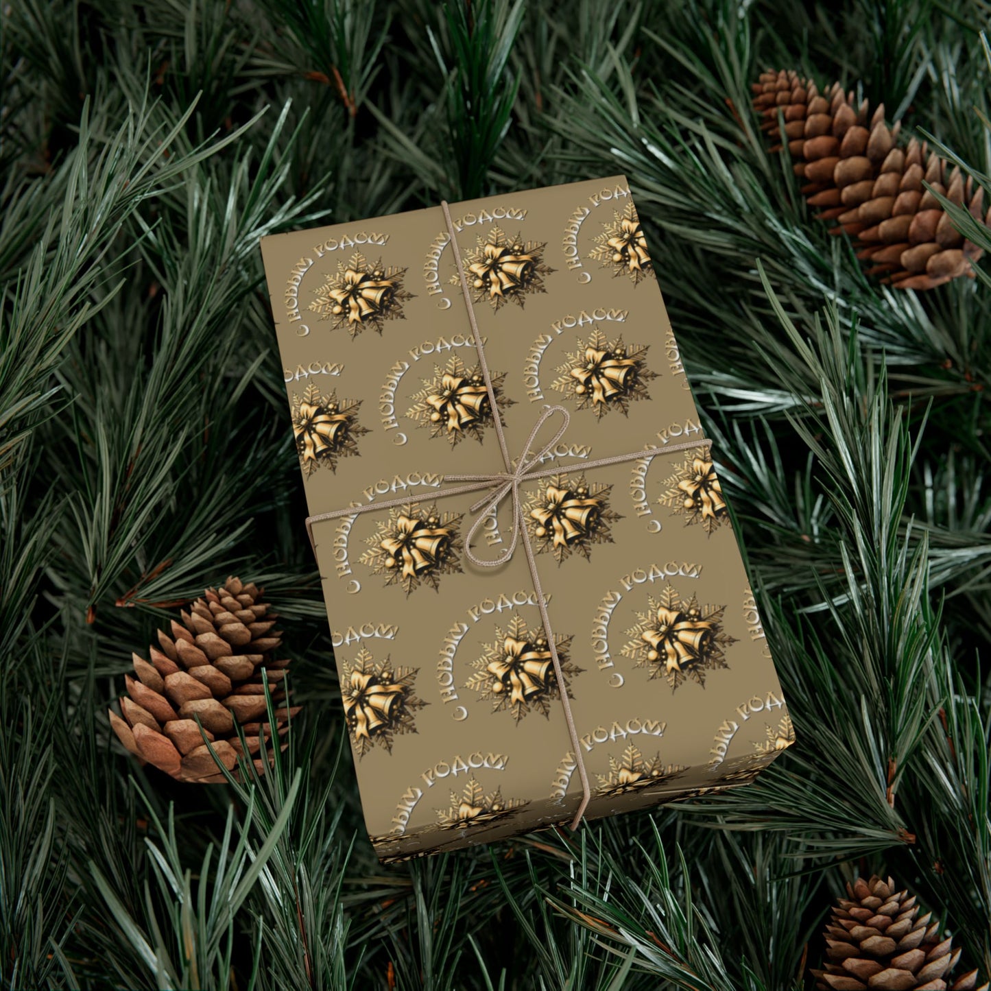 Wrapping Paper - Neutral Kraft Gold Bow Pattern Holiday Gift Wrap