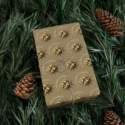 Wrapping Paper - Neutral Kraft Gold Bow Pattern Holiday Gift Wrap