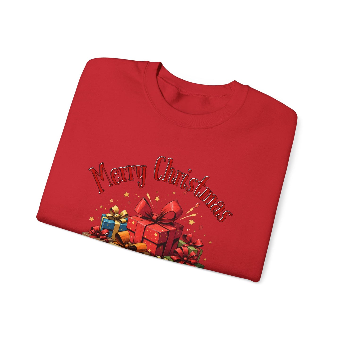 Christmas Crewneck Sweatshirt — "Merry Christmas" with Festive Gift Pile