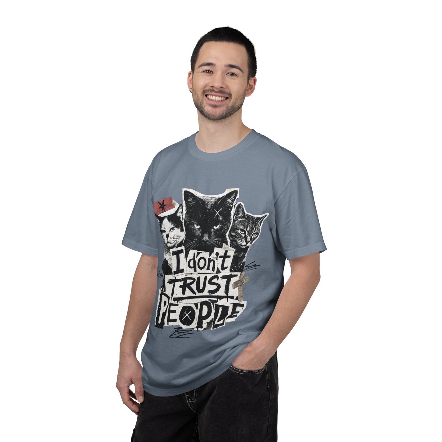 I Don’t Trust People Cat T-Shirt — Grunge Graphic Tee for Cat Lovers