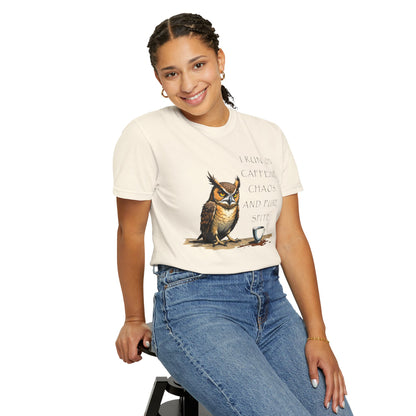 Owl & Coffee T‑Shirt — "I Run On Caffeine, Chaos, And Pure Spite" Graphic Tee