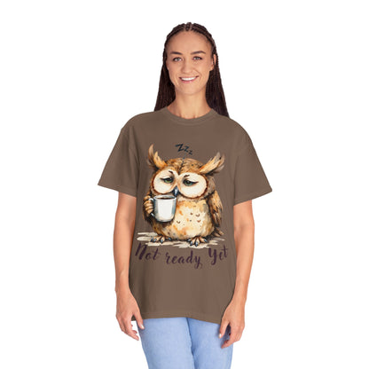 Not Ready Yet Owl T-Shirt — Cute Sleepy Owl Coffee Tee