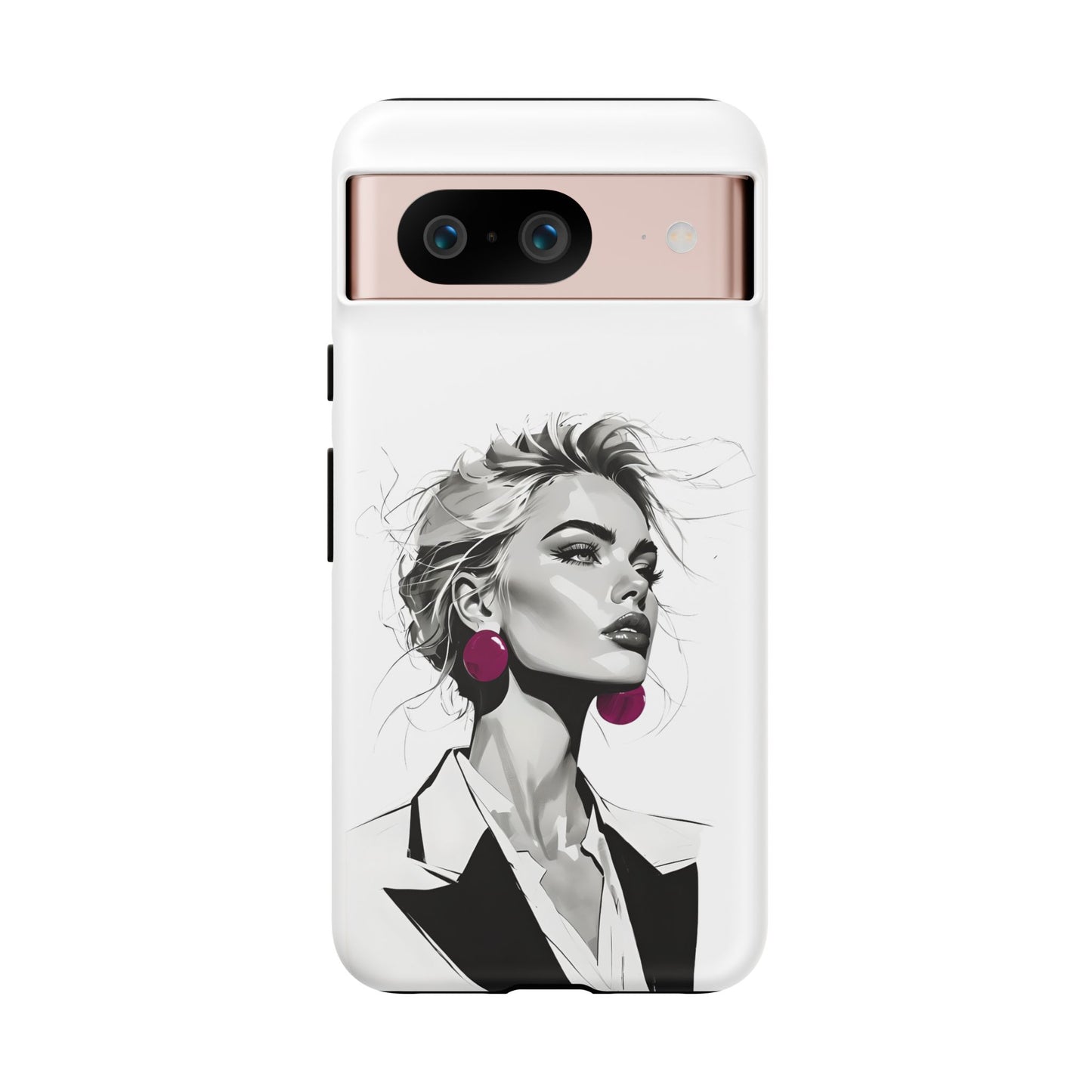 Phone Case — Chic Portrait with Pink Earrings (Stylish Protective Tough Case)