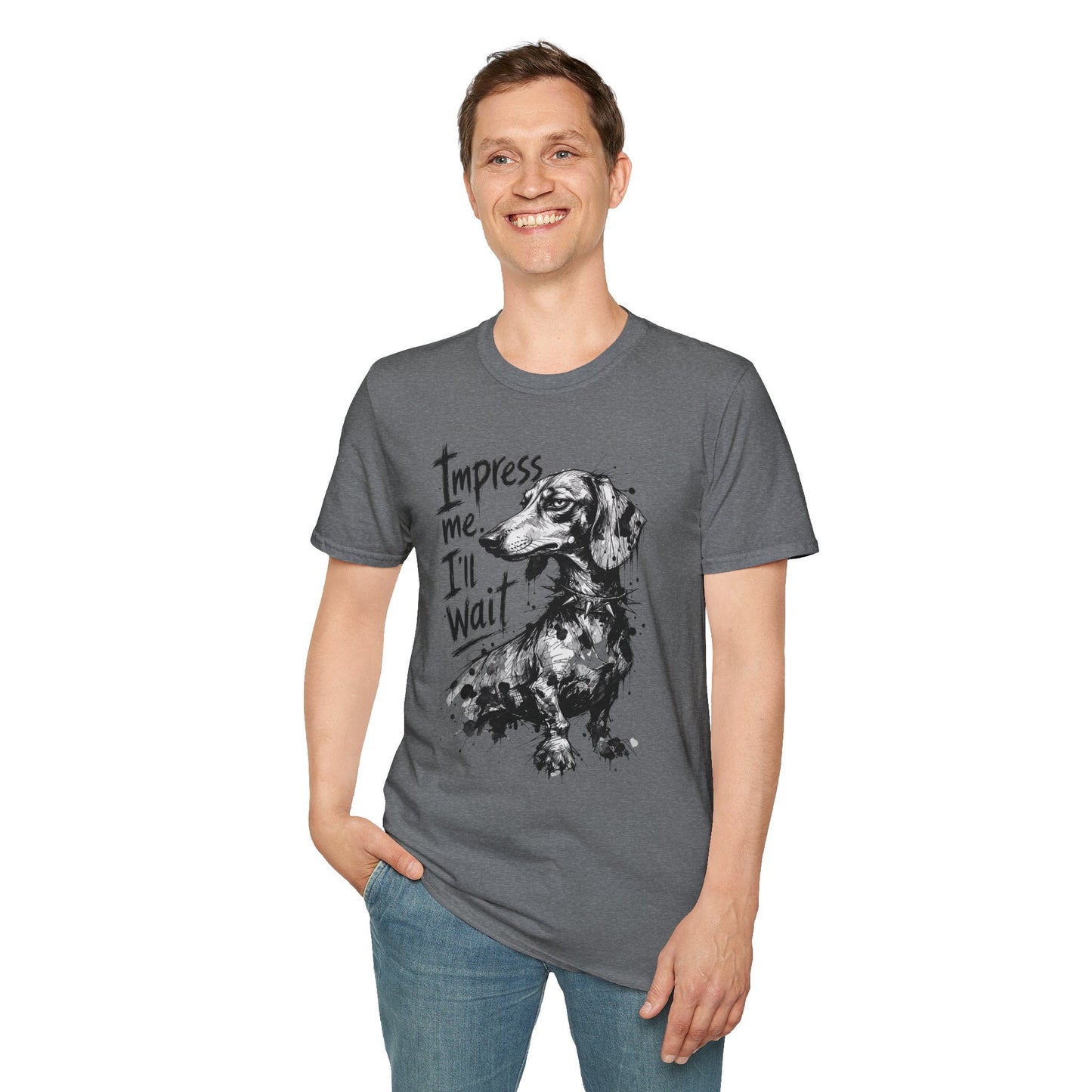 Dachshund Graphic Tee — "Impress Me. I'll Wait" Dog Lover T-Shirt
