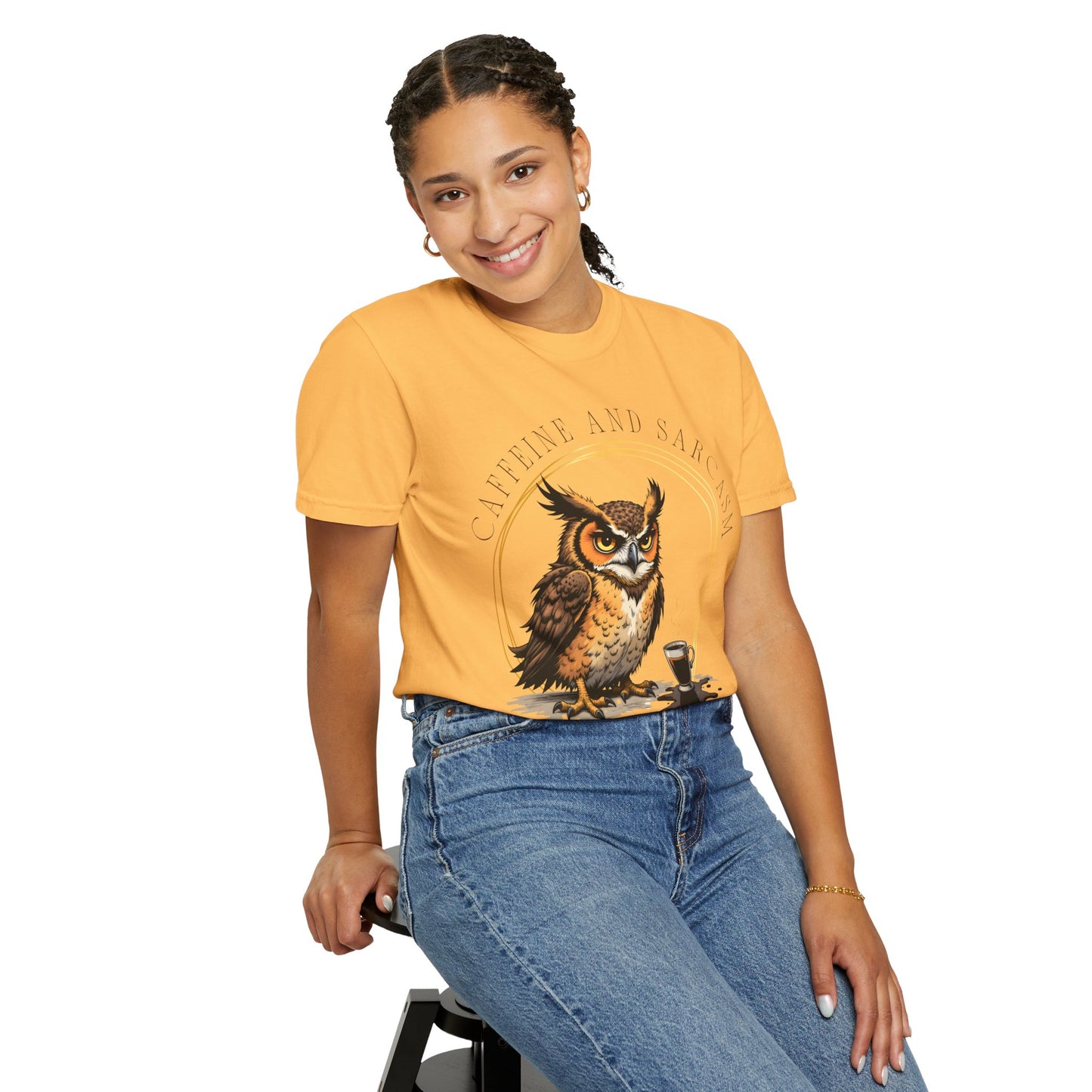 Coffee & Sarcasm Owl T-Shirt — "My Survival Kit" Graphic Tee