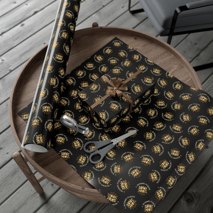 Gift Wrap Paper — Elegant Black & Gold Floral Holiday Wrapping Sheets