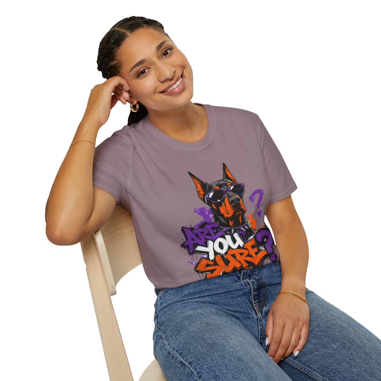 Doberman Graffiti T-Shirt — "You Sure?" Street Art Dog Tee