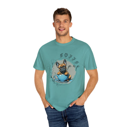 Cute French Bulldog Coffee T-Shirt - Unisex Garment-Dyed Tee