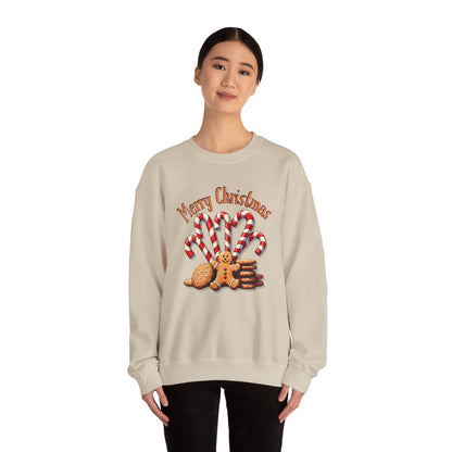 Christmas Candy Canes Crewneck Sweatshirt — "Merry Christmas" Gingerbread Holiday Sweater