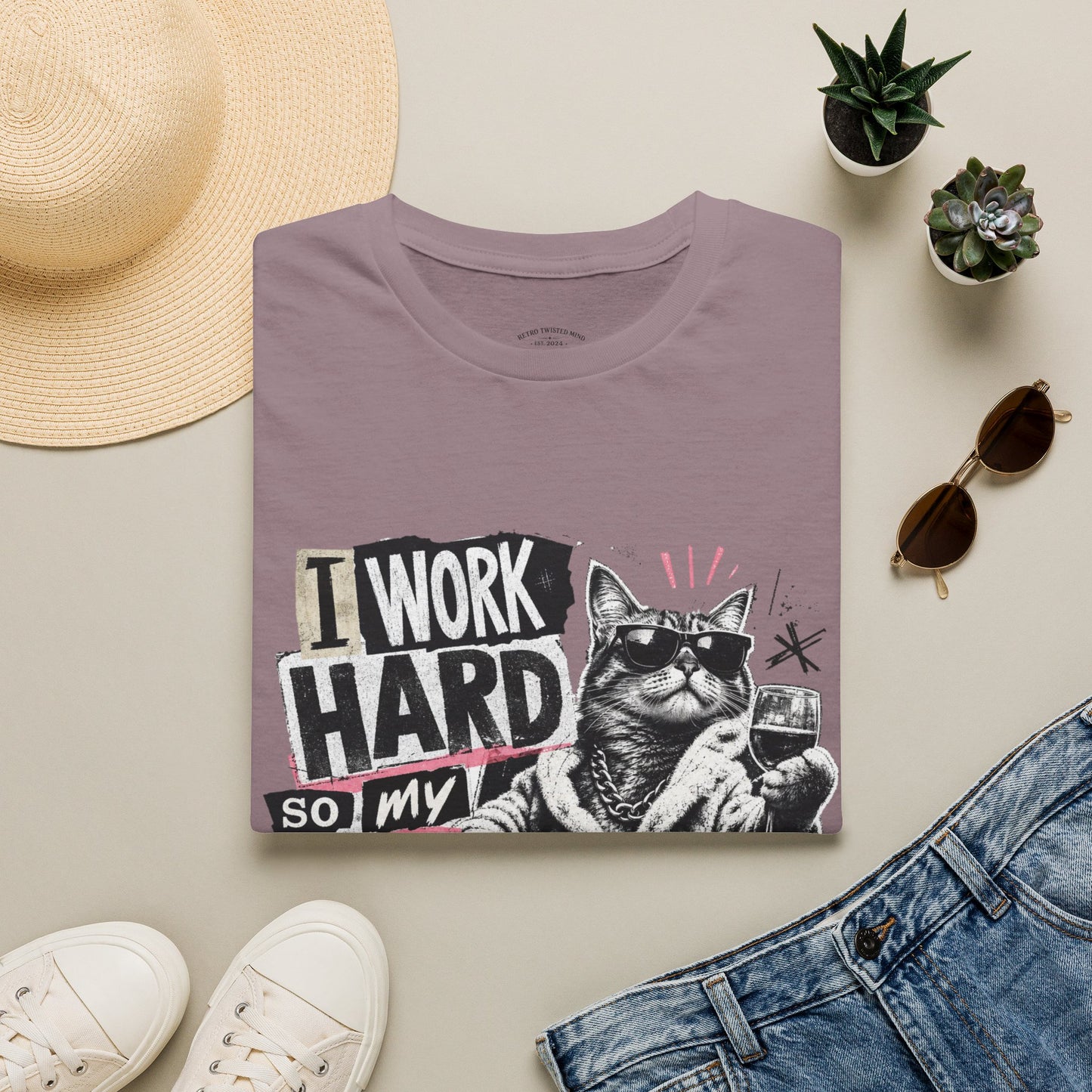 Cat Graphic T-Shirt — "I Work Hard So My Cat Can Live the Lifestyle I Deserve"