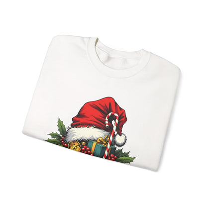 Christmas Sweatshirt - 'Ho-Ho-Ho' Santa Hat & Holly Holiday Crewneck