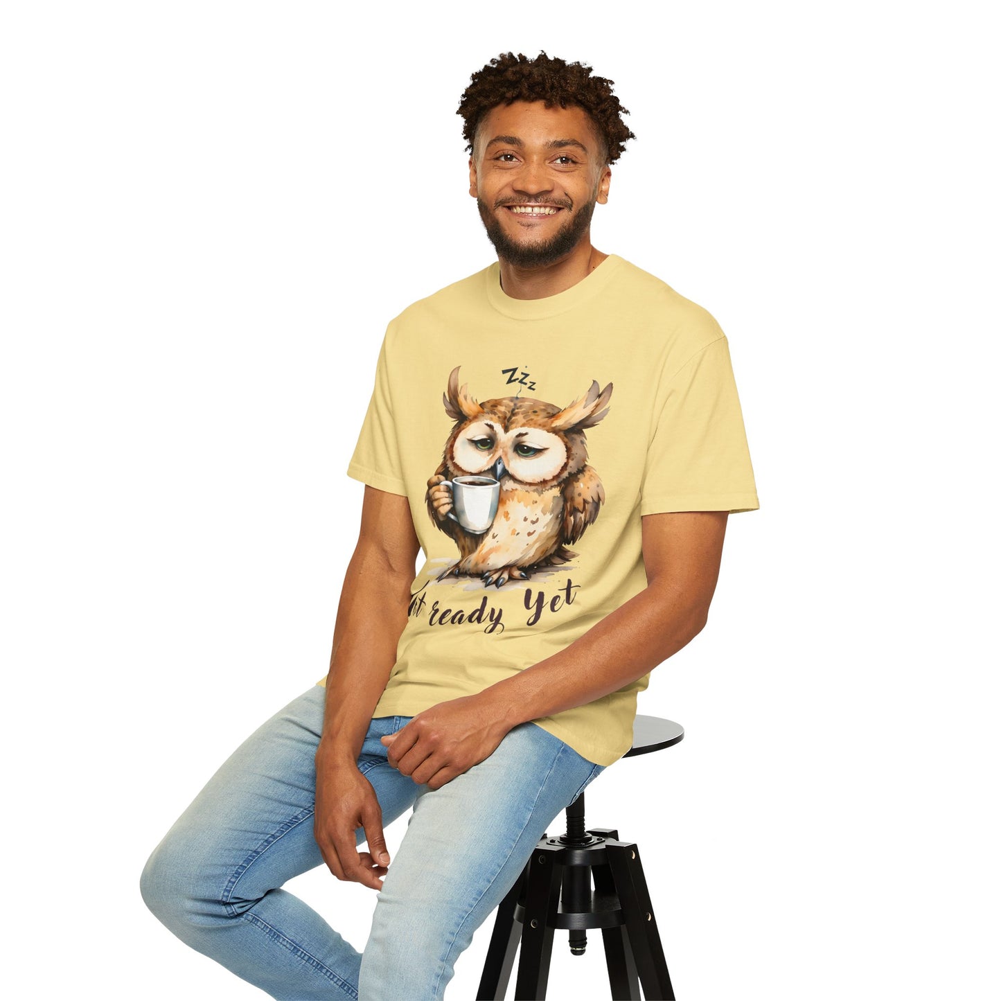 Not Ready Yet Owl T-Shirt — Cute Sleepy Owl Coffee Tee
