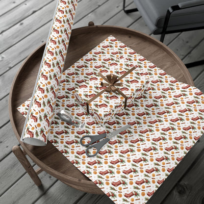 Christmas Stocking & Orange Slice Gift Wrap Paper - Holiday Wrapping Roll