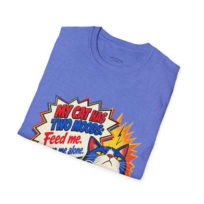Cat T-Shirt — "My Cat Has Two Moods: Feed Me, Leave Me Alone" Funny Retro Comic Tee