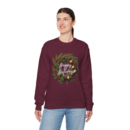Christmas Wreath Crewneck Sweatshirt – Festive Pine & Ornaments Holiday Sweater