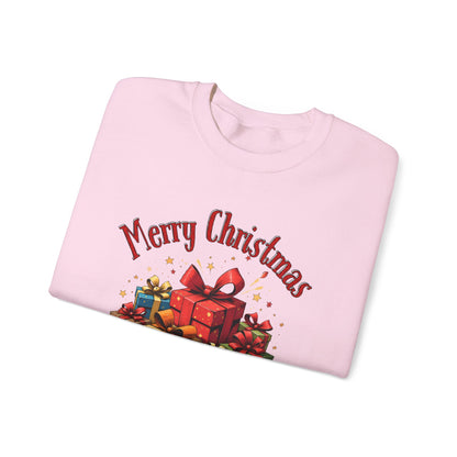 Christmas Crewneck Sweatshirt — "Merry Christmas" with Festive Gift Pile