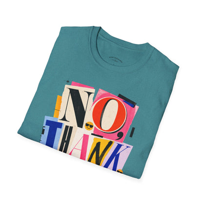 No, Thank You Graphic Tee — Colorful Bold Lettering T‑Shirt