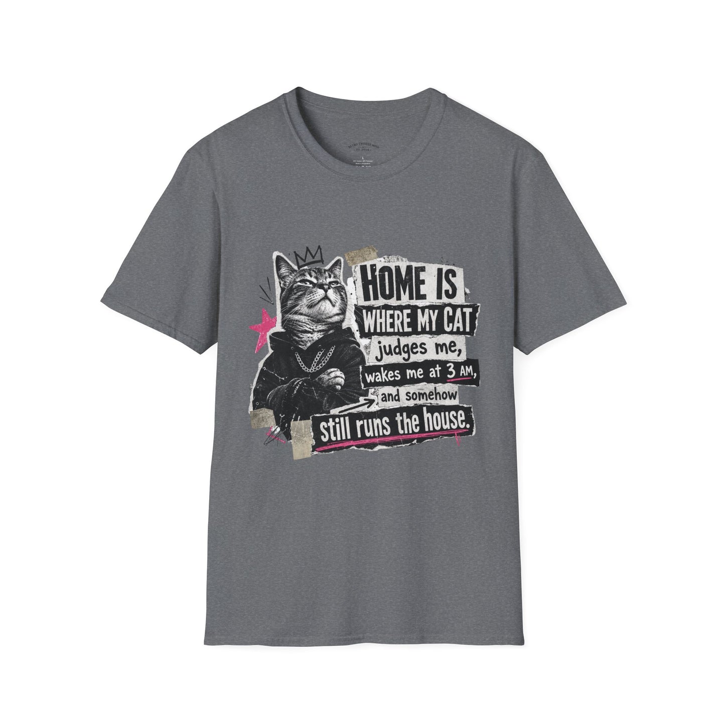Cat T-Shirt — "Home Is Where My Cat Judges Me" Funny Graphic Tee