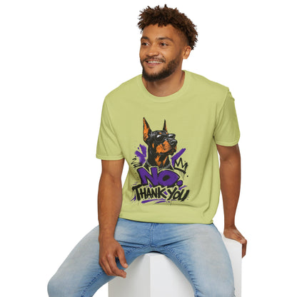 Doberman Graphic Tee — 'No, Thank You' Street Art T-Shirt