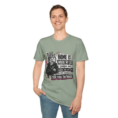 Cat T-Shirt — "Home Is Where My Cat Judges Me" Funny Graphic Tee