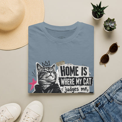 Cat T-Shirt — "Home Is Where My Cat Judges Me" Funny Graphic Tee