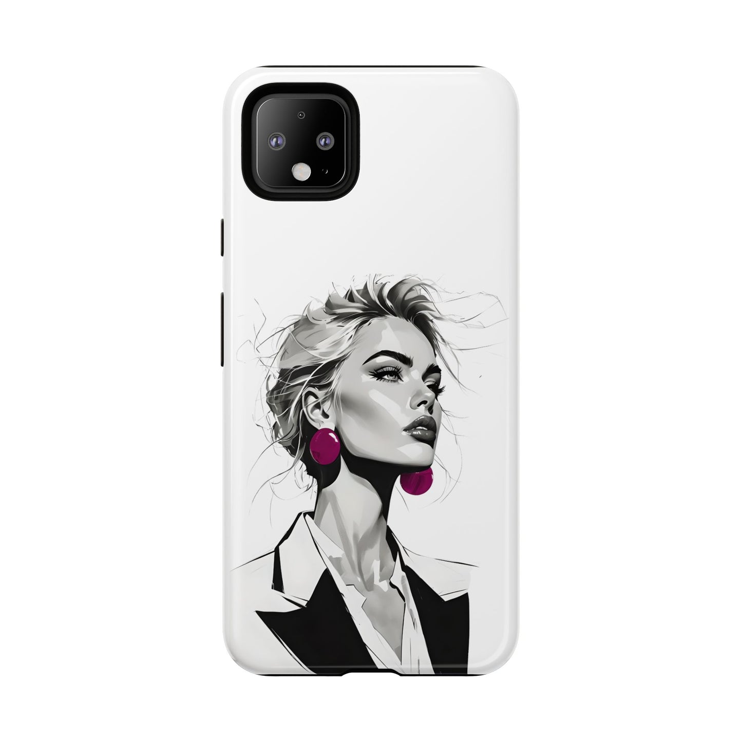 Phone Case — Chic Portrait with Pink Earrings (Stylish Protective Tough Case)