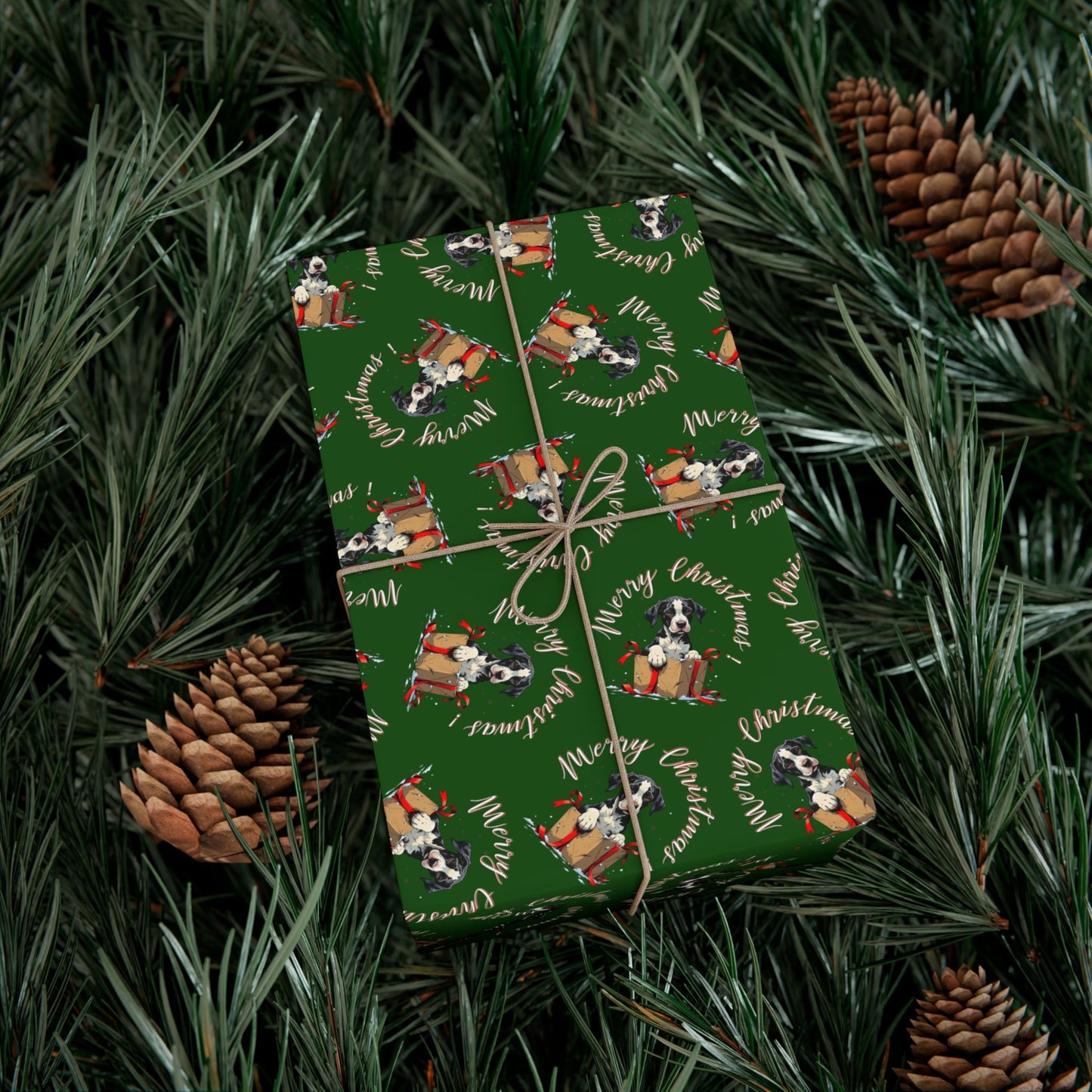 Christmas Dog Wreath Gift Wrap Paper