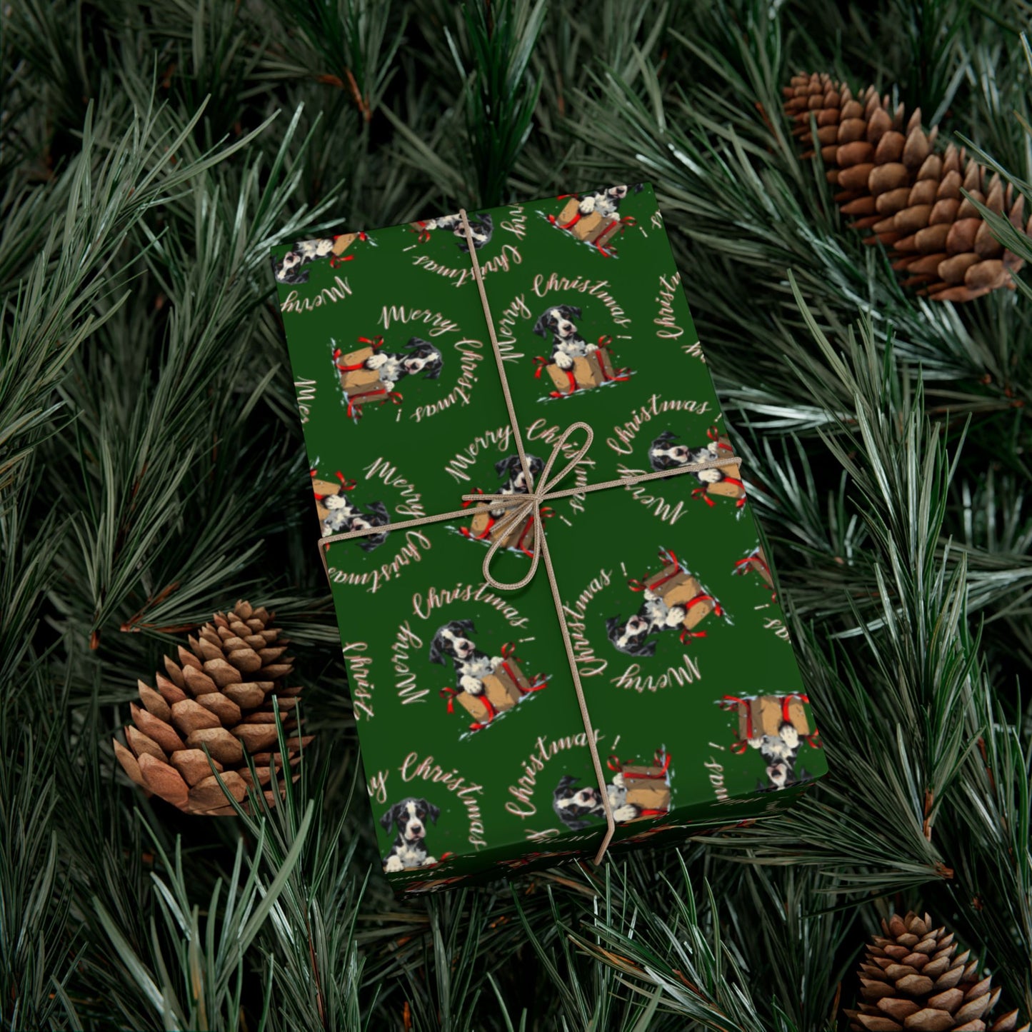 Christmas Dog Wreath Gift Wrap Paper