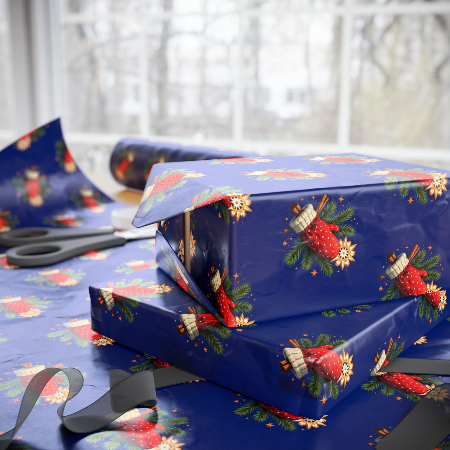 Strawberry Floral Wrapping Paper Roll — Blue Fruit Pattern Gift Wrap for Birthdays & Holidays