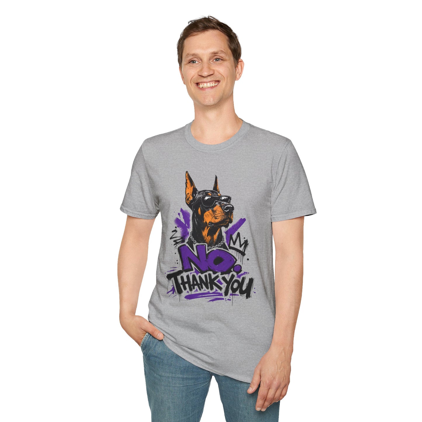Doberman Graphic Tee — 'No, Thank You' Street Art T-Shirt