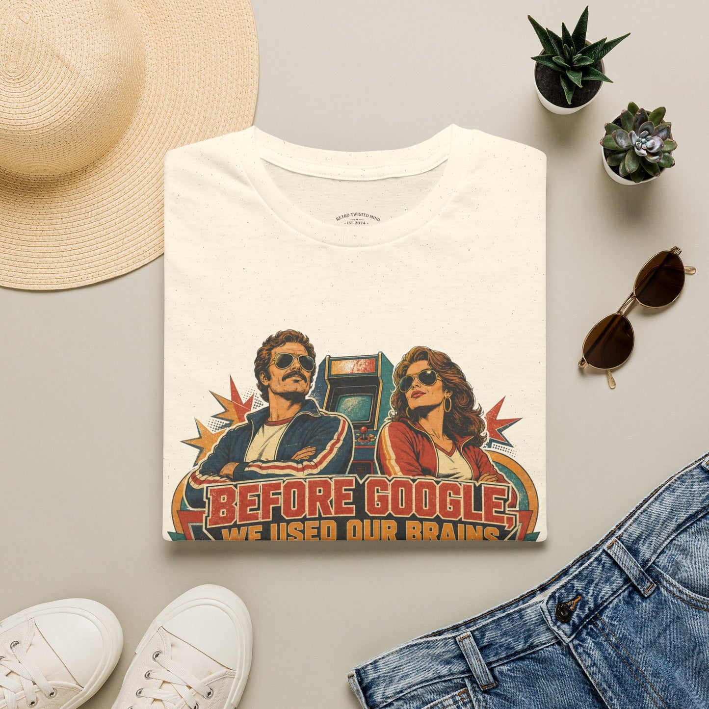 Before Google T-Shirt — Retro Vintage "We Used Our Brains" Graphic Tee