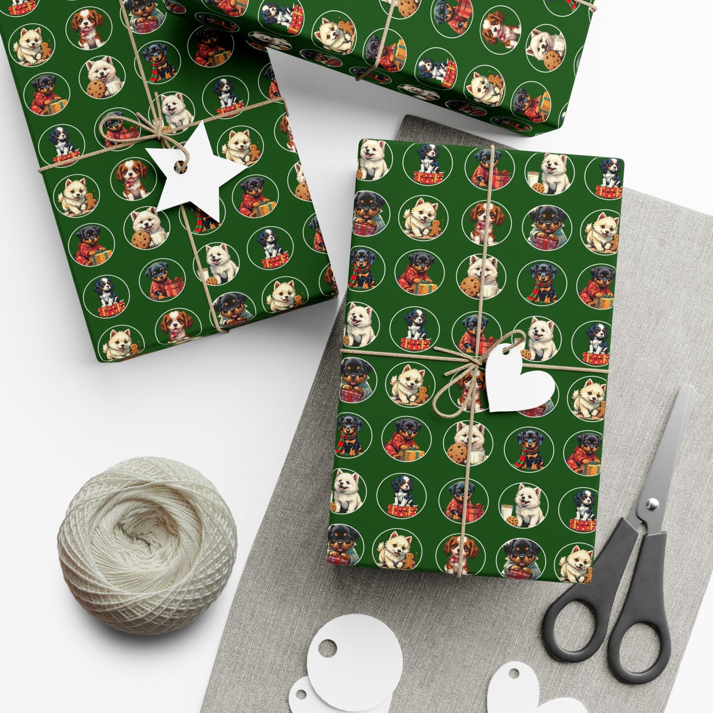 Christmas Dog Pattern Gift Wrap Paper – Green Holiday Puppy Wrapping Sheets
