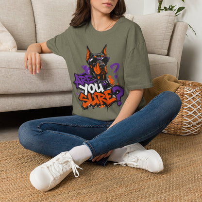 Doberman Graffiti T-Shirt — "You Sure?" Street Art Dog Tee