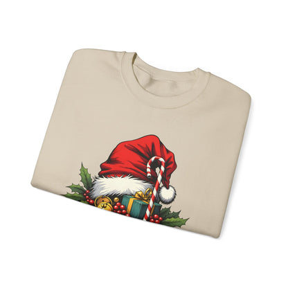 Christmas Sweatshirt - 'Ho-Ho-Ho' Santa Hat & Holly Holiday Crewneck