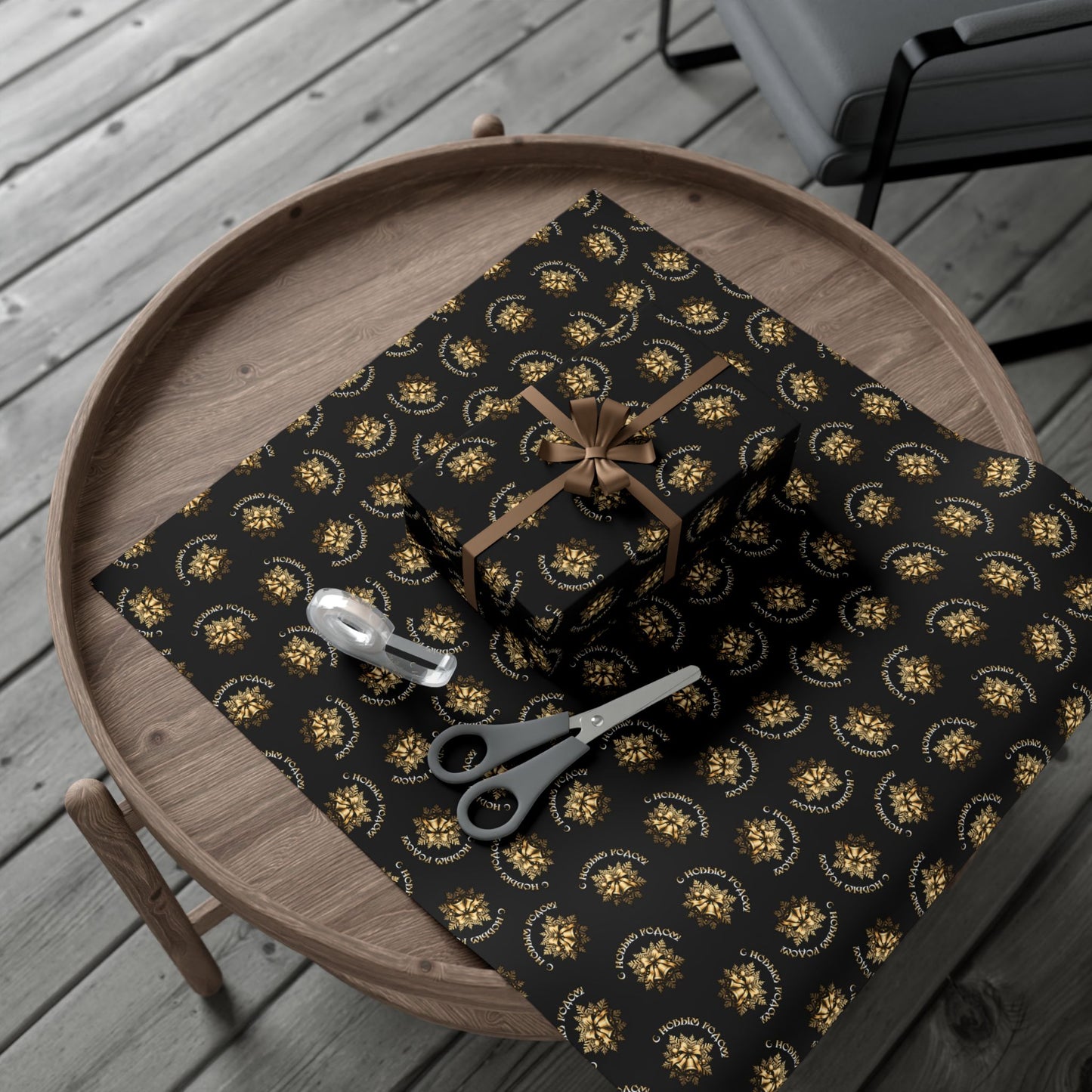 Gift Wrap Paper — Elegant Black & Gold Floral Holiday Wrapping Sheets