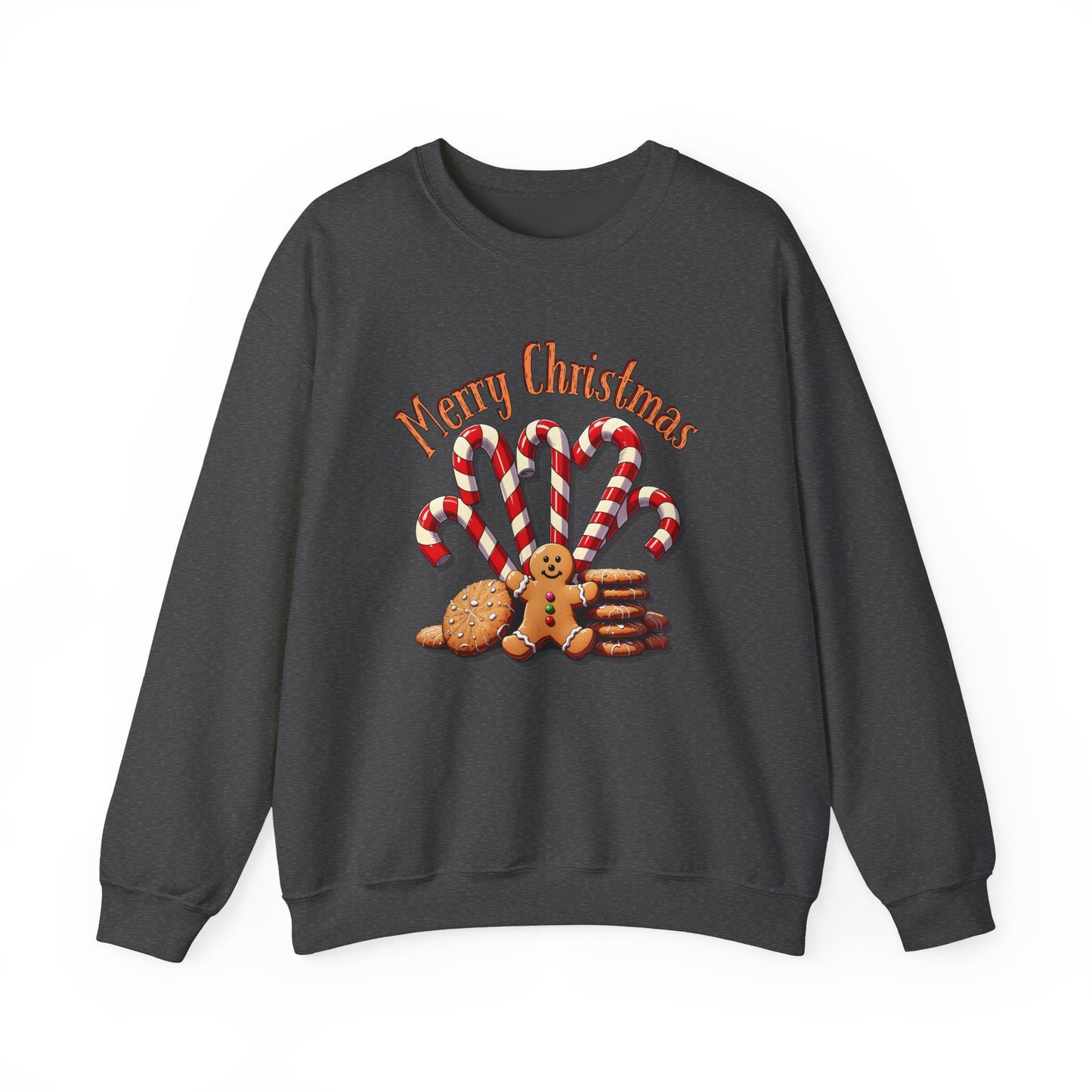 Christmas Candy Canes Crewneck Sweatshirt — "Merry Christmas" Gingerbread Holiday Sweater