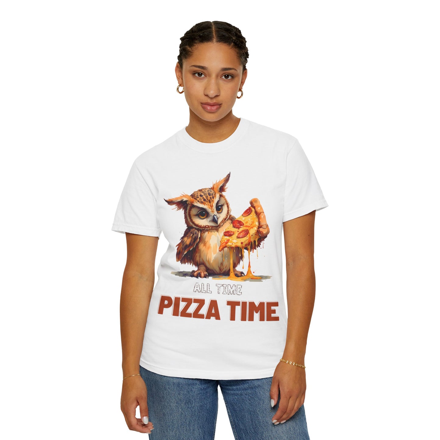 Pizza Time Owl T-Shirt — Cute Owl Eating Pizza Graphic Tee