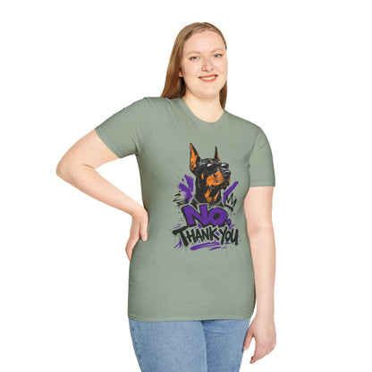 Doberman Graphic Tee — 'No, Thank You' Street Art T-Shirt