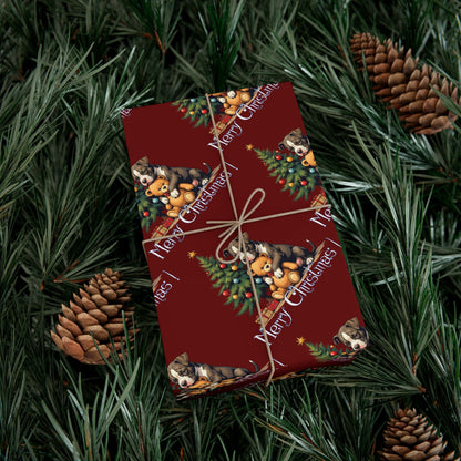 Christmas Tree & Teddy Bear Gift Wrap Paper — 'Merry Christmas' Holiday Wrapping Sheets