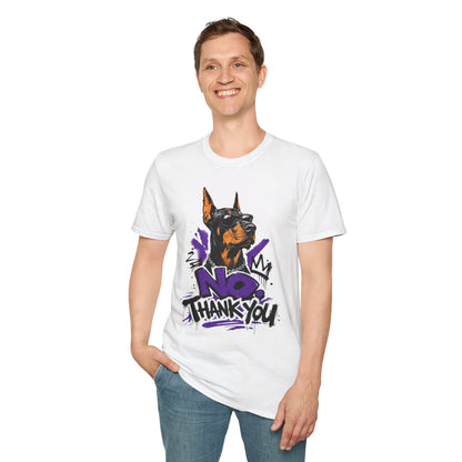Doberman Graphic Tee — 'No, Thank You' Street Art T-Shirt