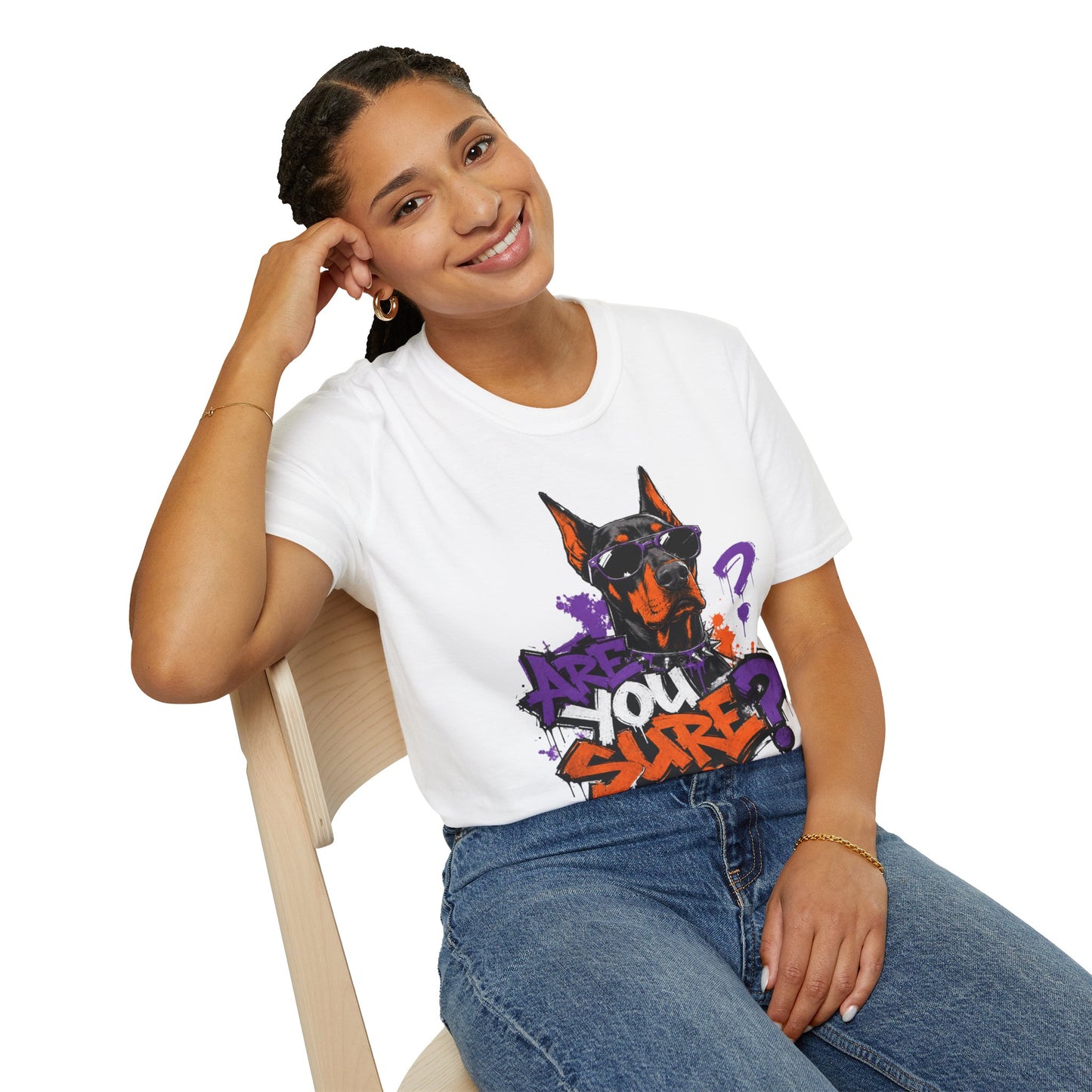 Doberman Graffiti T-Shirt — "You Sure?" Street Art Dog Tee