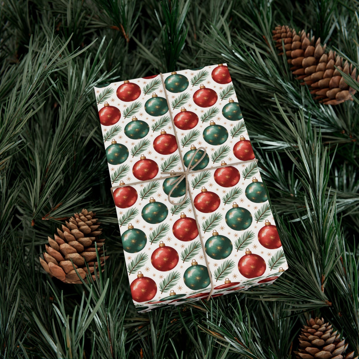 Christmas Ornament Gift Wrap Paper - Red & Green Bauble Wrapping Paper