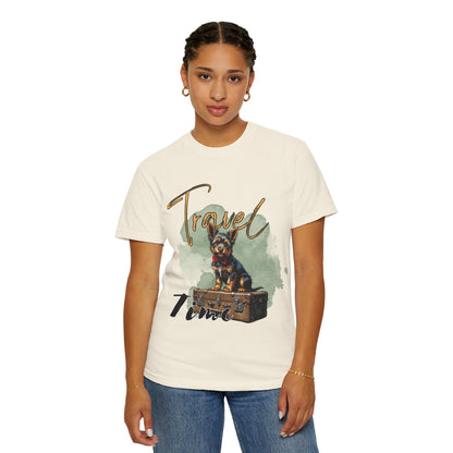 Travel Time Unisex Garment-Dyed T-Shirt with Dog Design