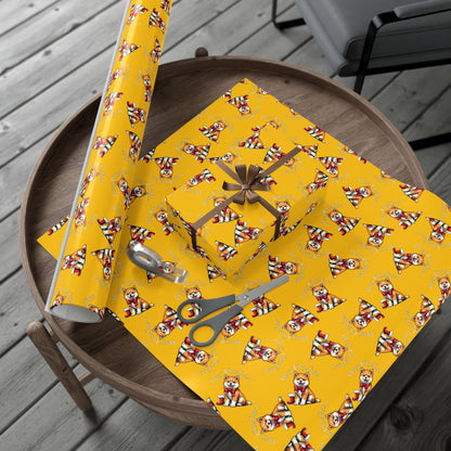 Dog Elf Pattern Gift Wrap Paper — Festive Shiba Inu Wrapping Sheets