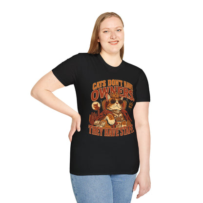 Cat T-Shirt — "Cats Don't Have Owners, They Have Staff" Retro Cat Graphic Tee