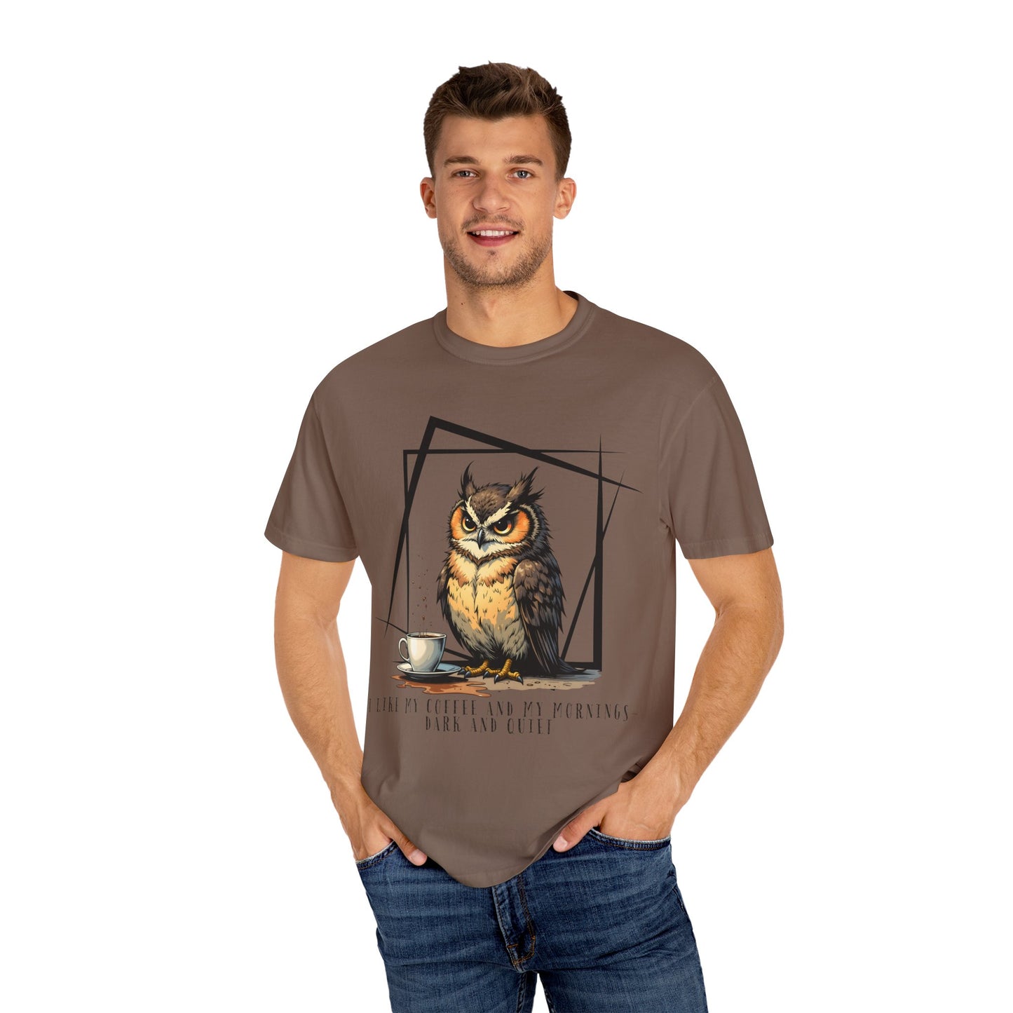 Owl & Coffee Graphic T-Shirt — 'A Day to Coffee and Contemplate'