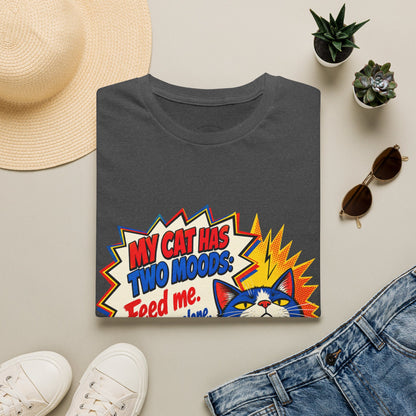 Cat T-Shirt — "My Cat Has Two Moods: Feed Me, Leave Me Alone" Funny Retro Comic Tee