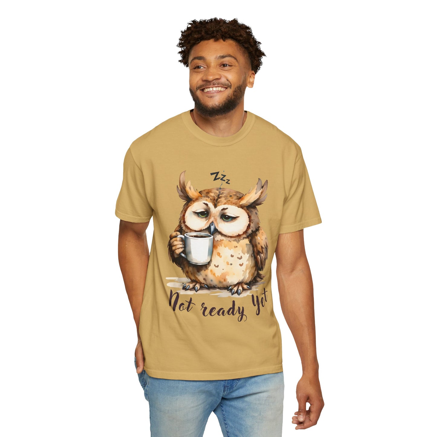 Not Ready Yet Owl T-Shirt — Cute Sleepy Owl Coffee Tee