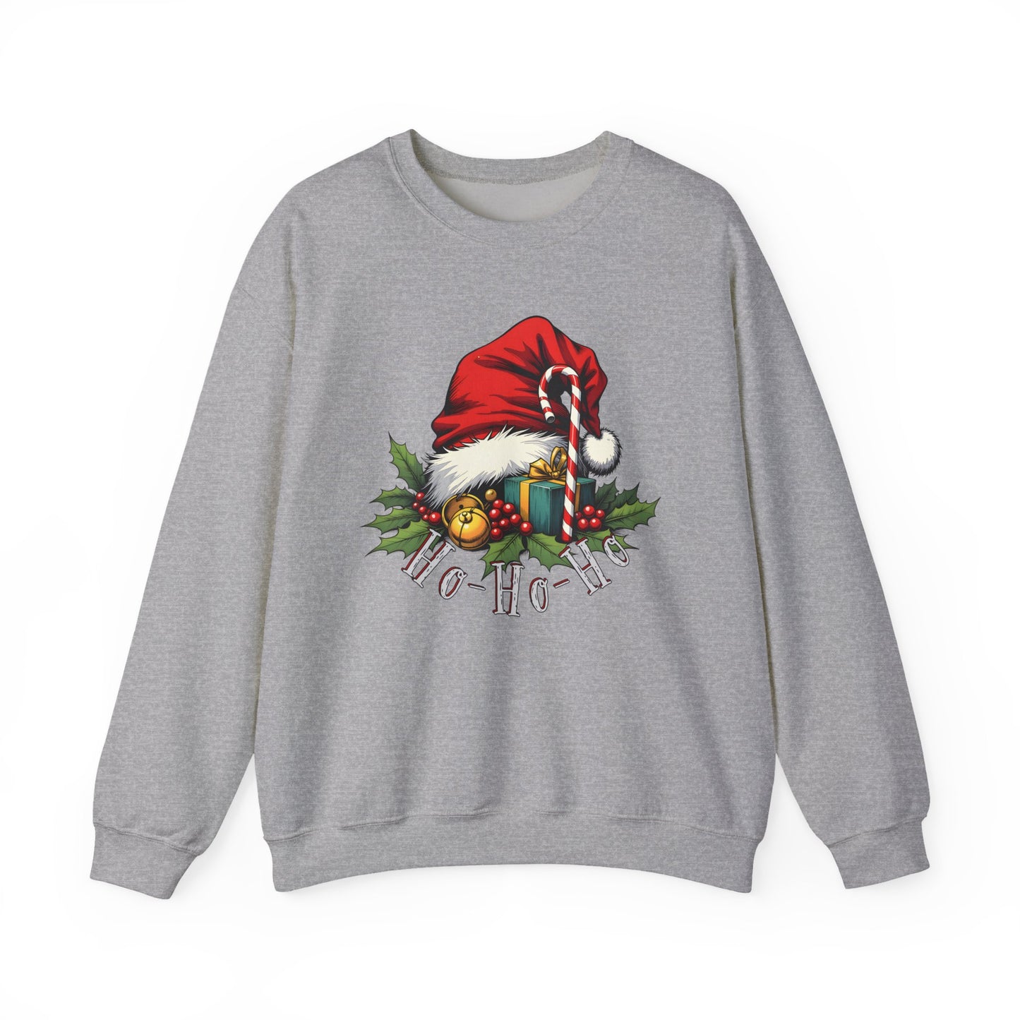 Christmas Sweatshirt - 'Ho-Ho-Ho' Santa Hat & Holly Holiday Crewneck