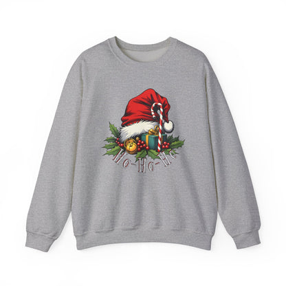 Christmas Sweatshirt - 'Ho-Ho-Ho' Santa Hat & Holly Holiday Crewneck